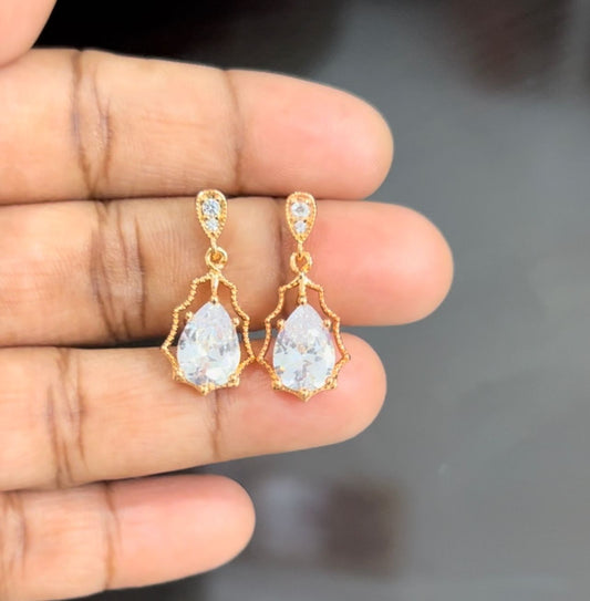 CZ White stone drop ear rings - 010