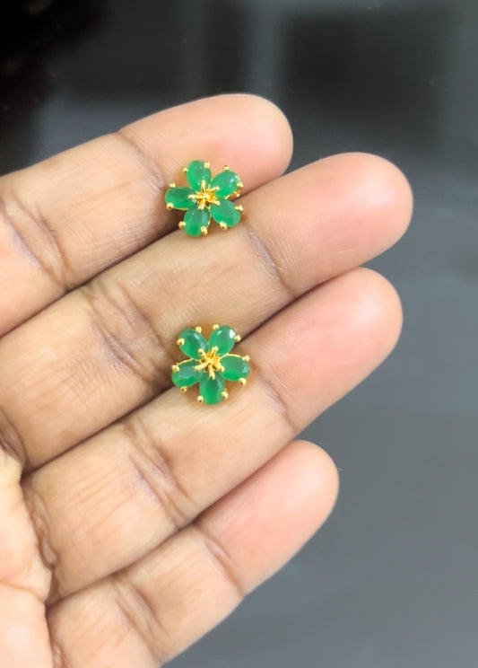 Green flower screwback stud