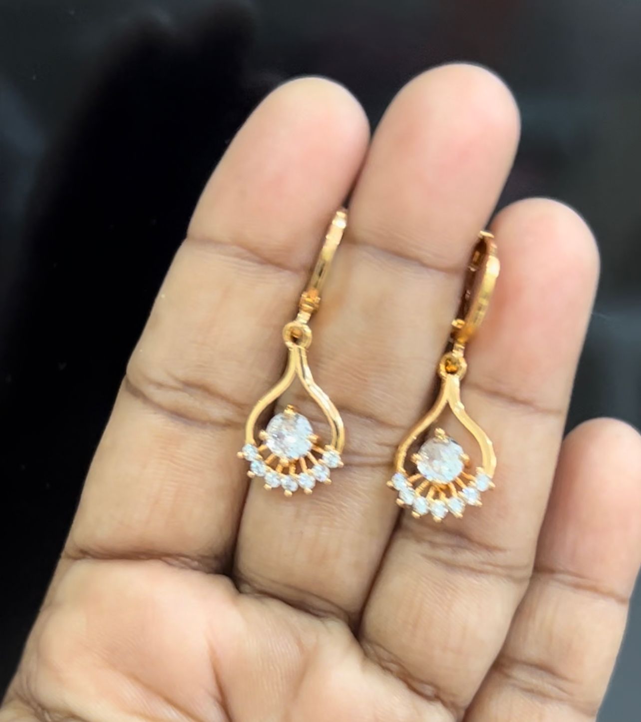 CZ FLOWER HANGING EARRINGS