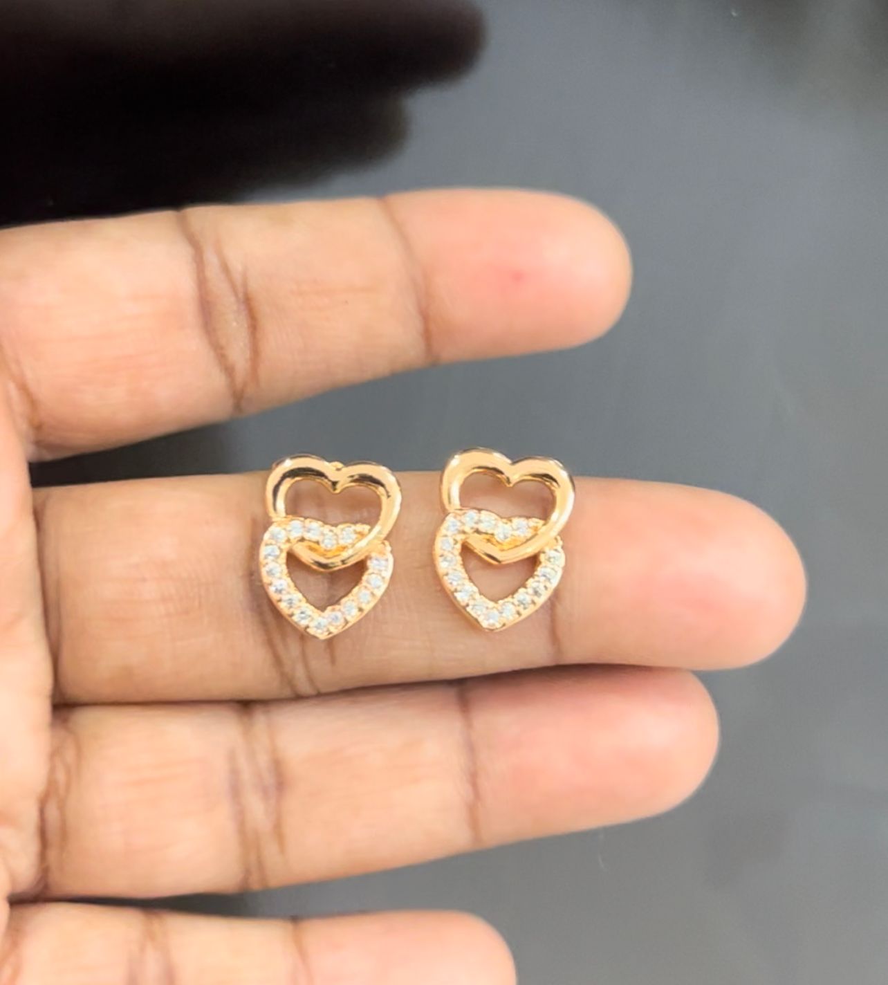 Gold-Plated Double Heart Stud Earrings – Interlocked Design with