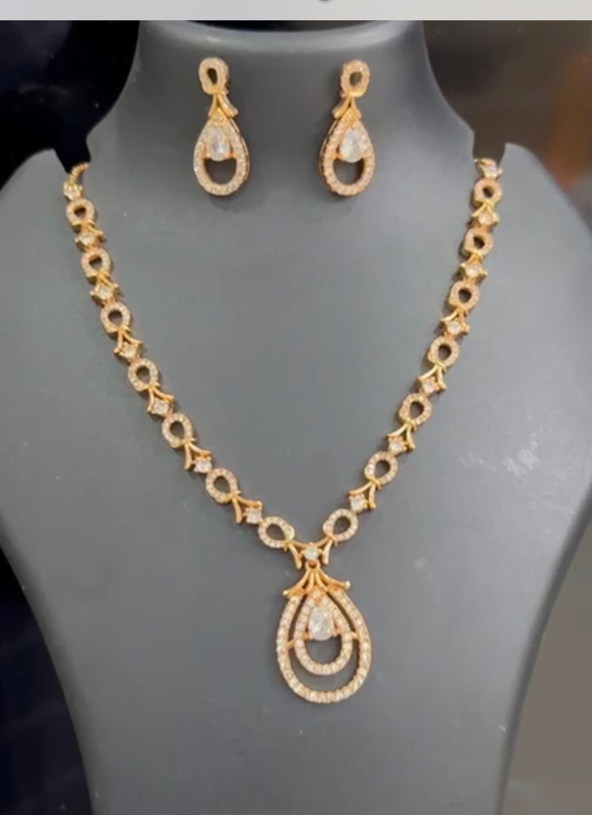 CZ Gold Plated Necklace with Earrings drops