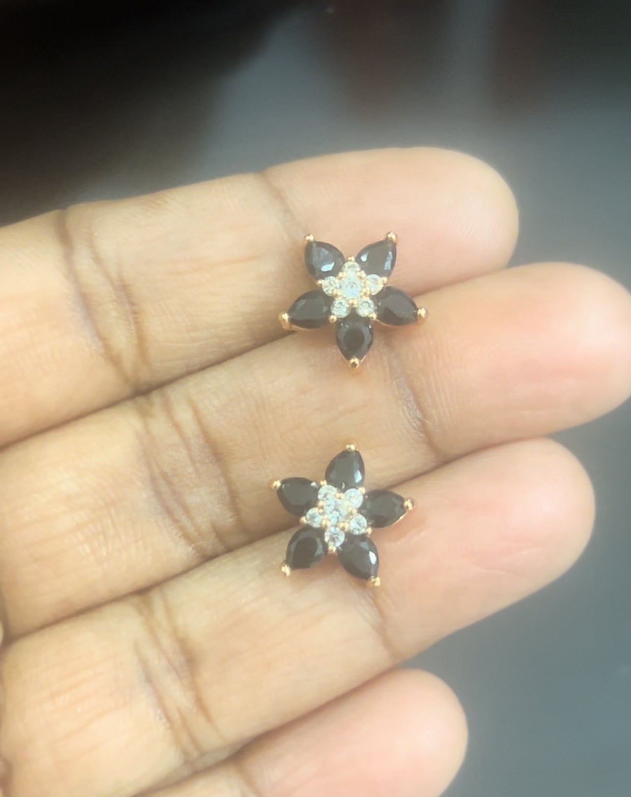 CZ 5 petal flower stud in colour