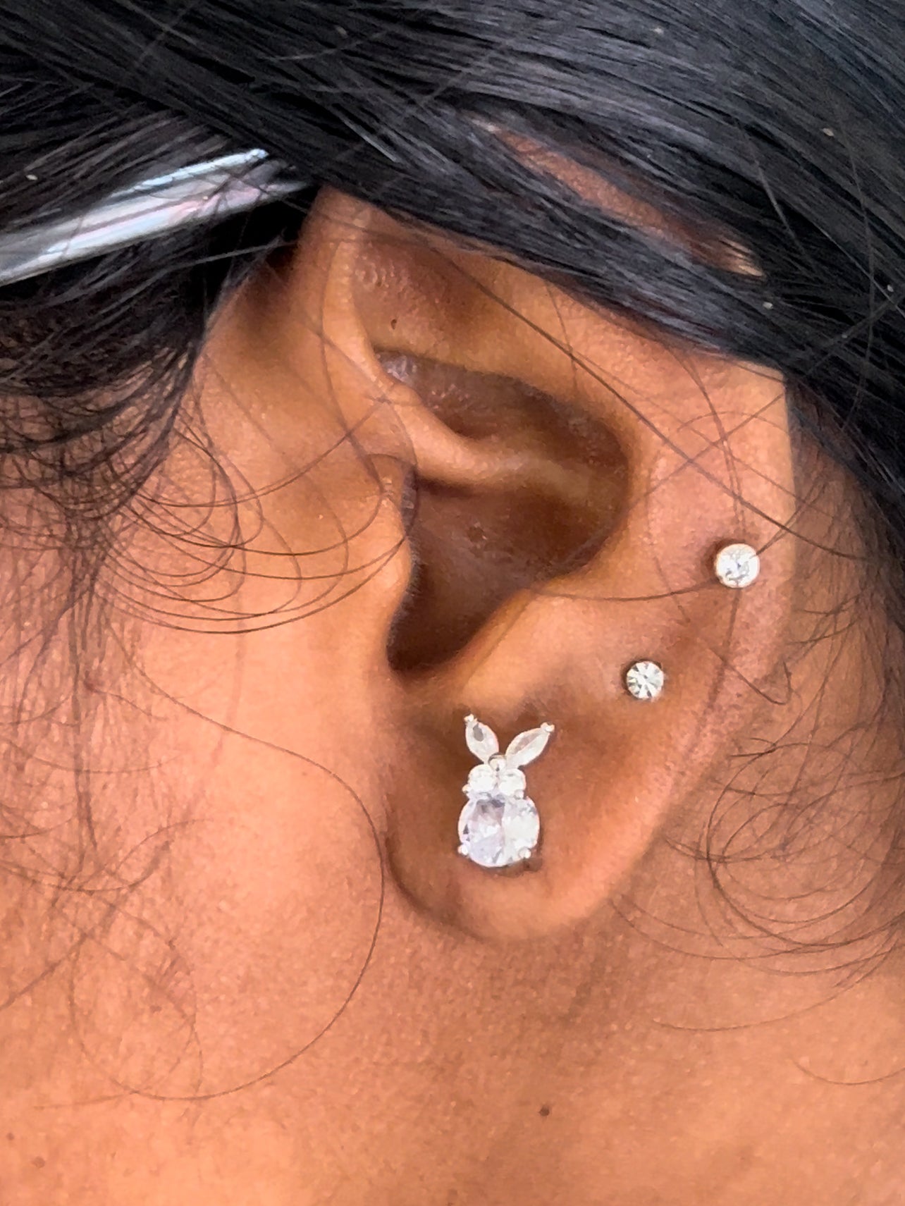 CZ cute white butterfly stud with stone