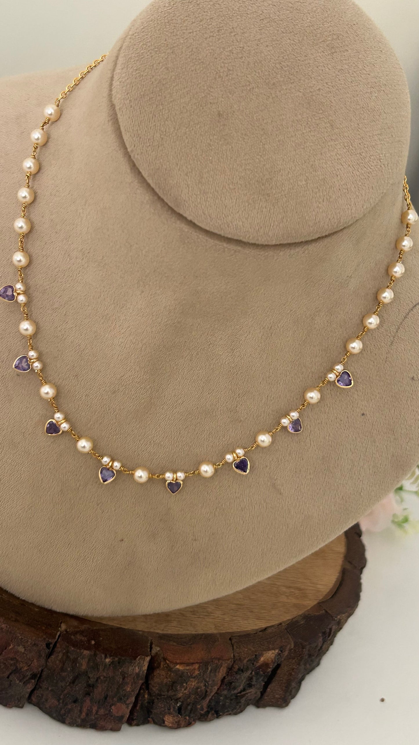 Stylish 16 inches Swarovski Pearl Necklace with Polki Heart Drops for Women