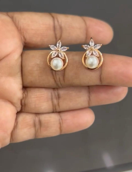 CZ Pearl and white stone combo earring