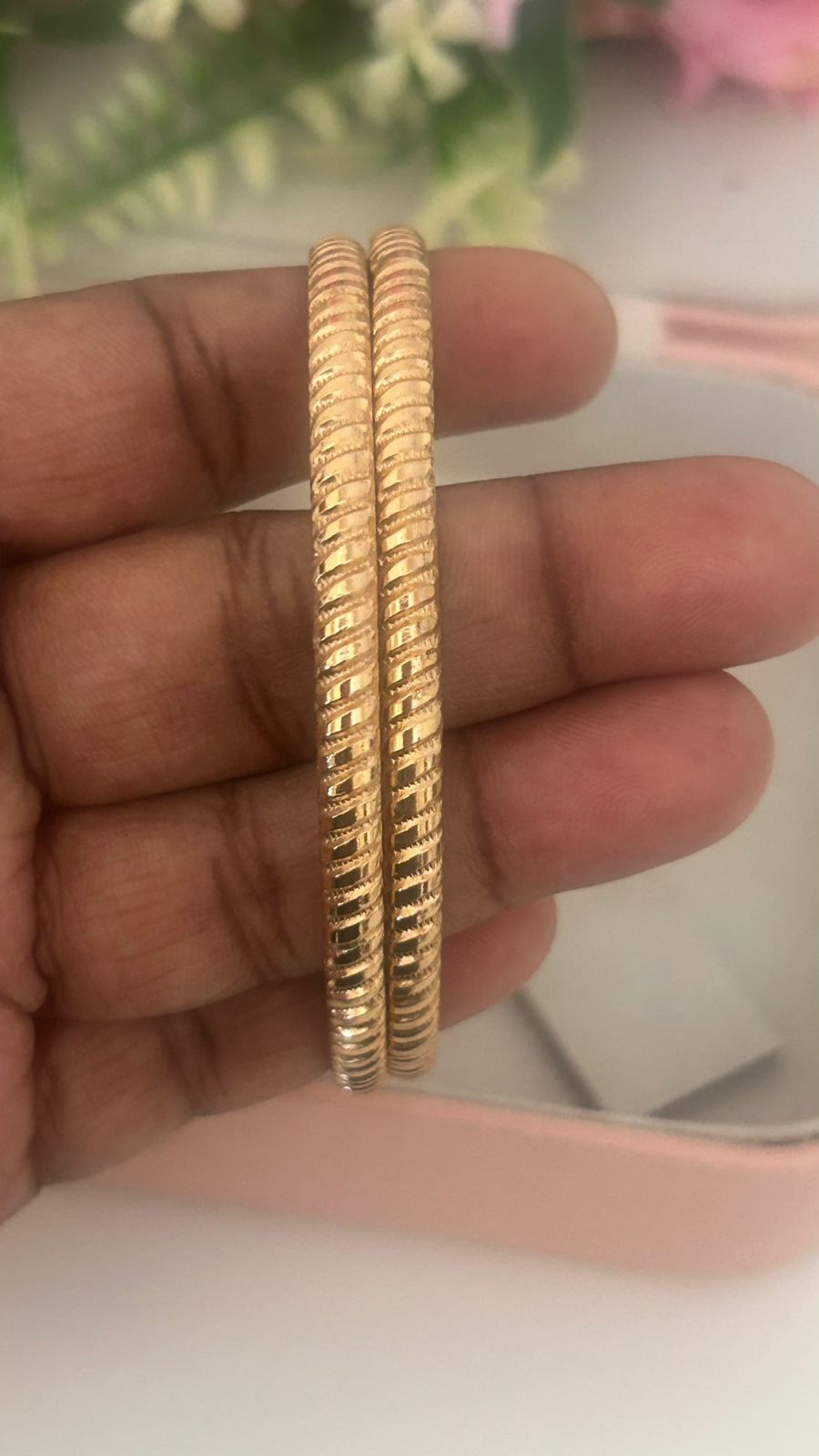 Handmade Panchaloha Bangles (Set of 2) – Unpolished Gold Finish Temple Jewelry”