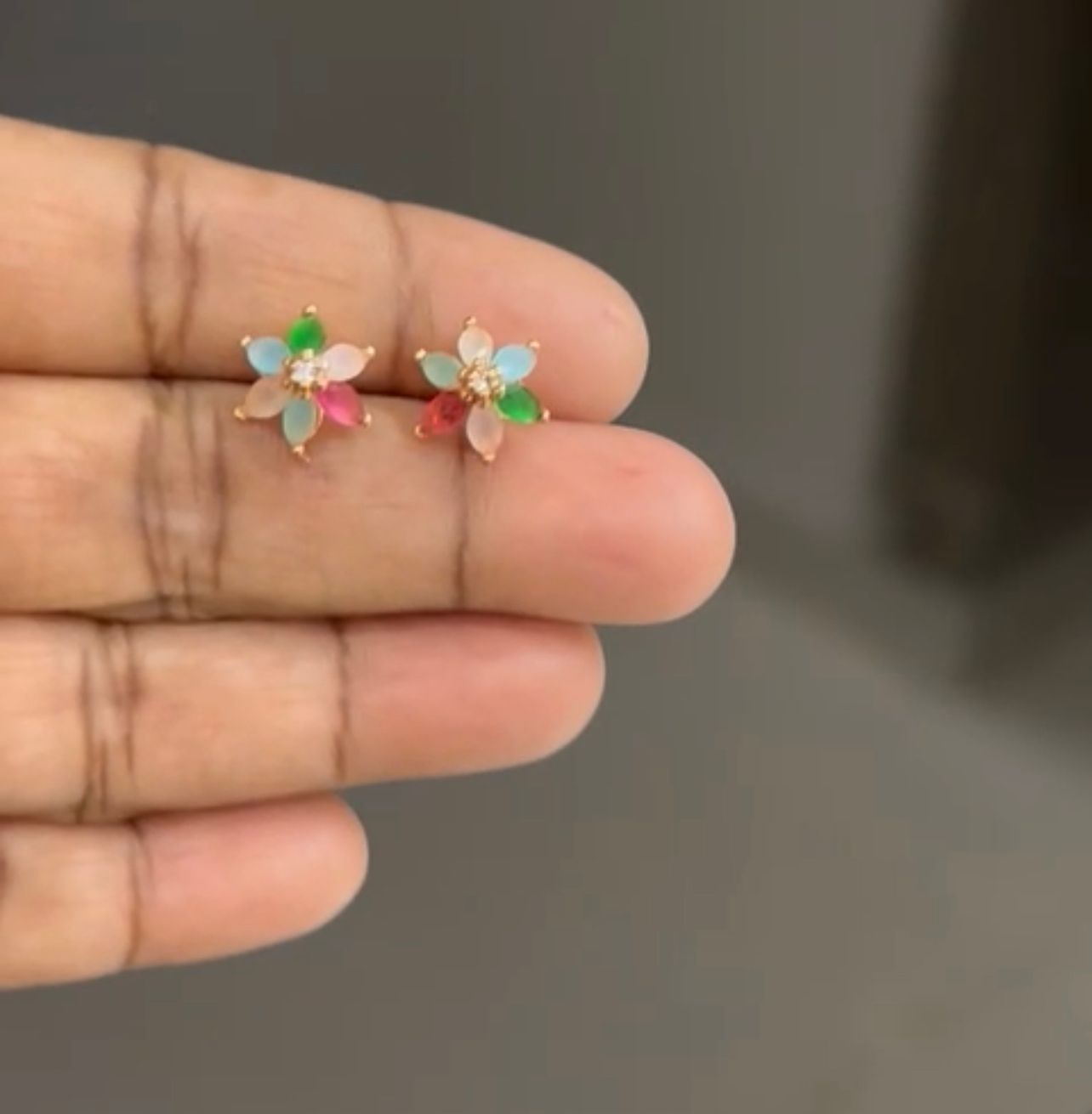 cz multicolour tulip shape stud