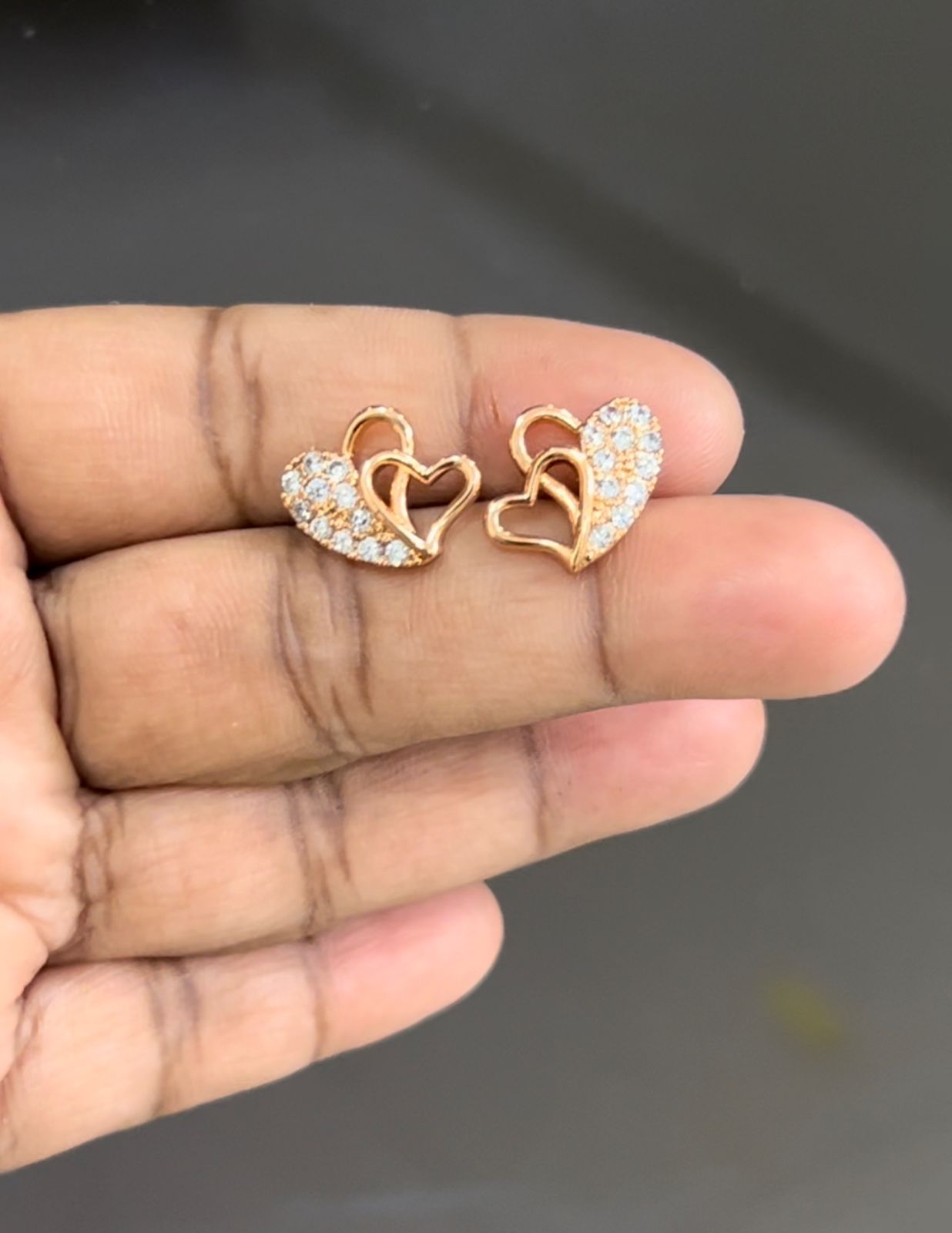 Intertwined Heart CZ Stud Earrings – Gold-Plated Dual Love Design