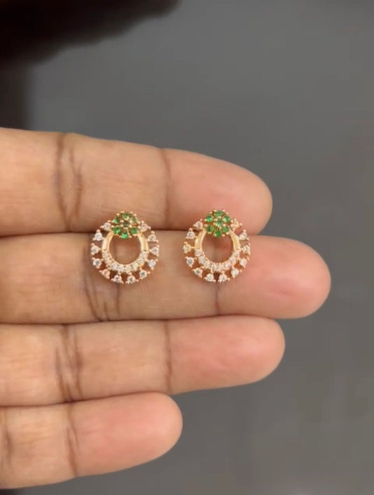 CZ Round shape white and green stone stud