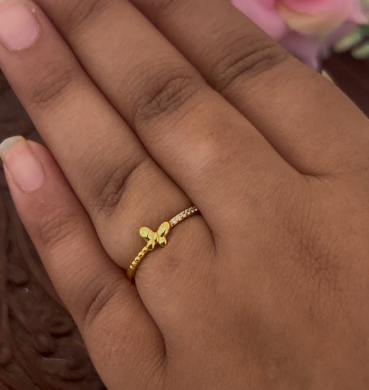 "Golden Glow: 92.5 Silver Butterfly Ring with Dainty Detailing"