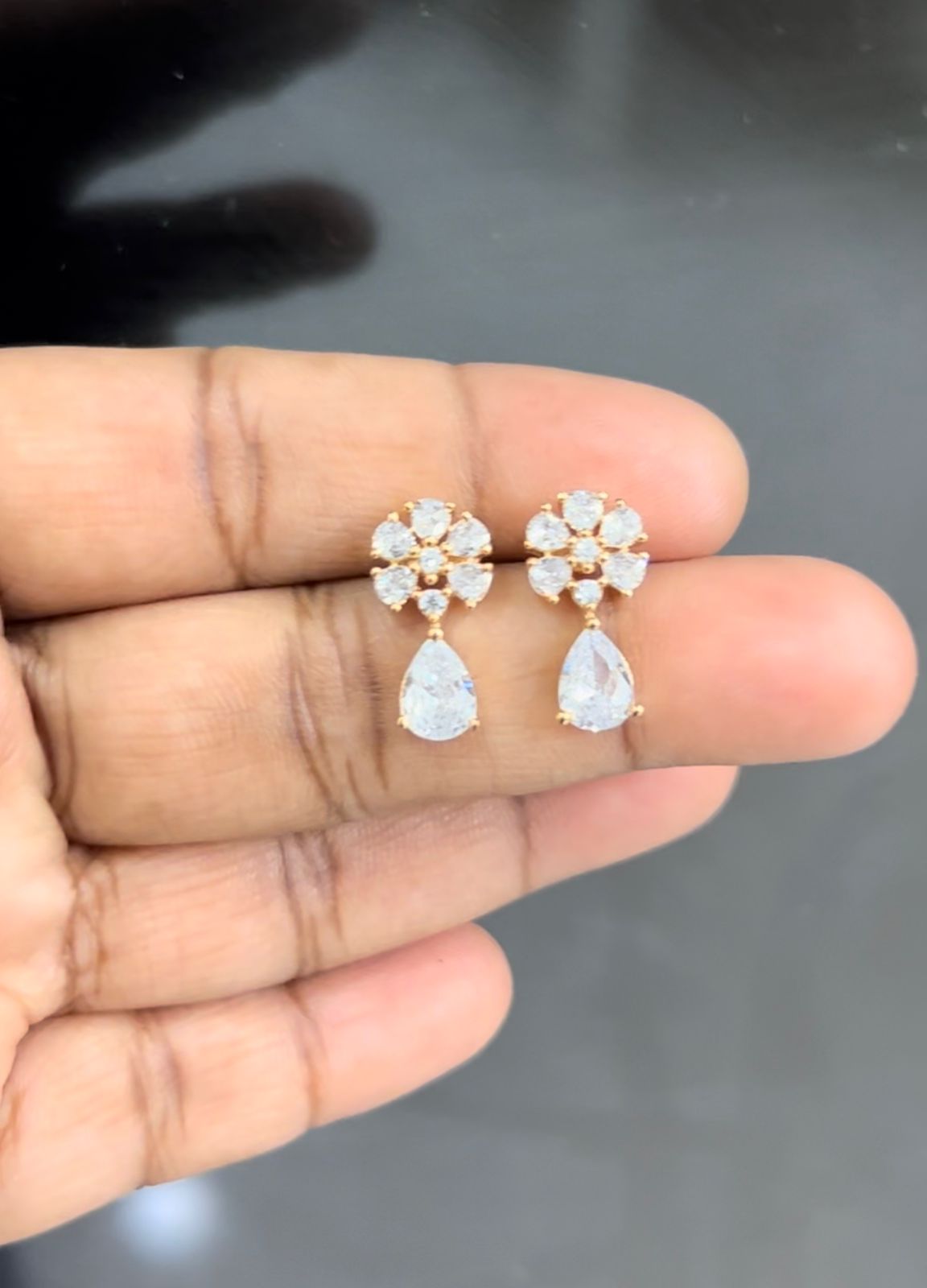 CZ White stone earrings with drop