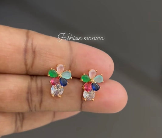 CZ CUTE LITTLE MULTICOLOUR FLOWER STUD