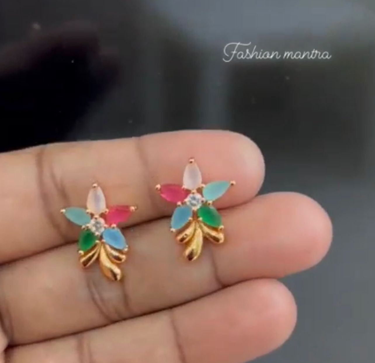 CZ MULTI COLOUR FLOWER STUD