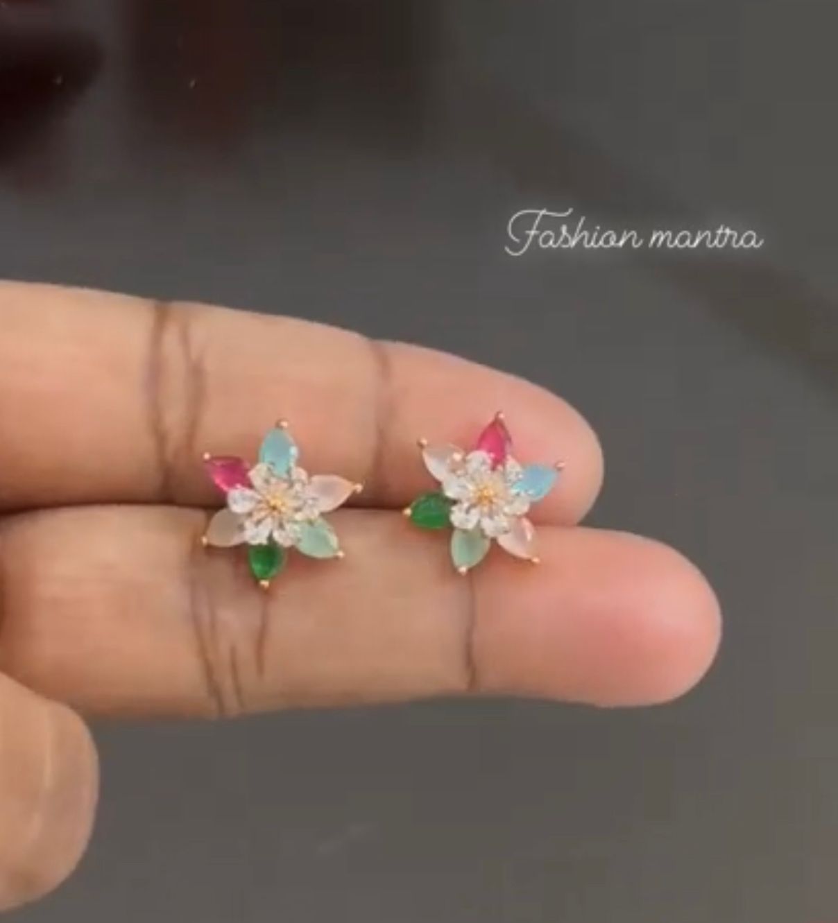 CZ FLOWER STUD IN MULTICOLOUR