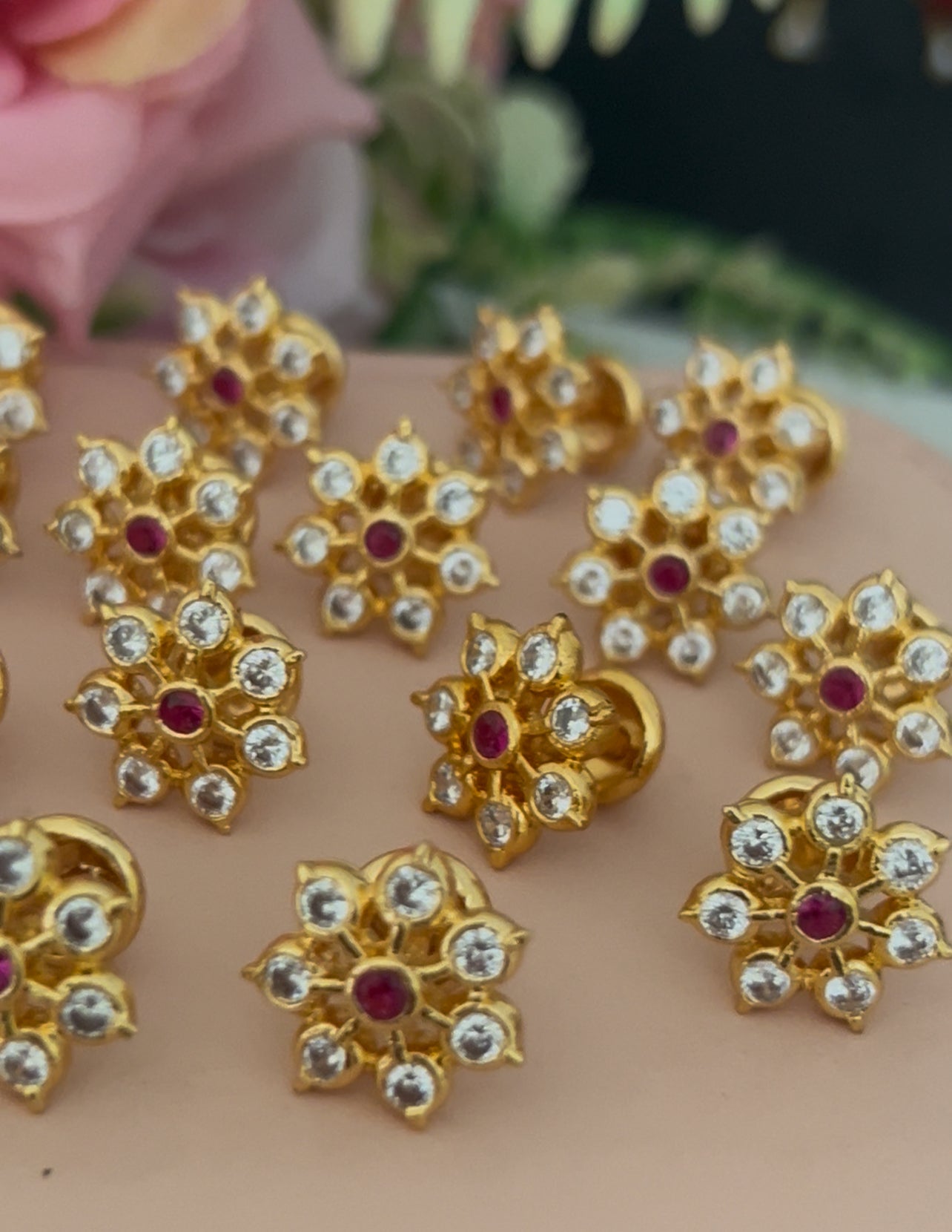 Traditional Panchaloham with Gold Finish Stud Earrings – Floral Sparkle Design ( big size only)