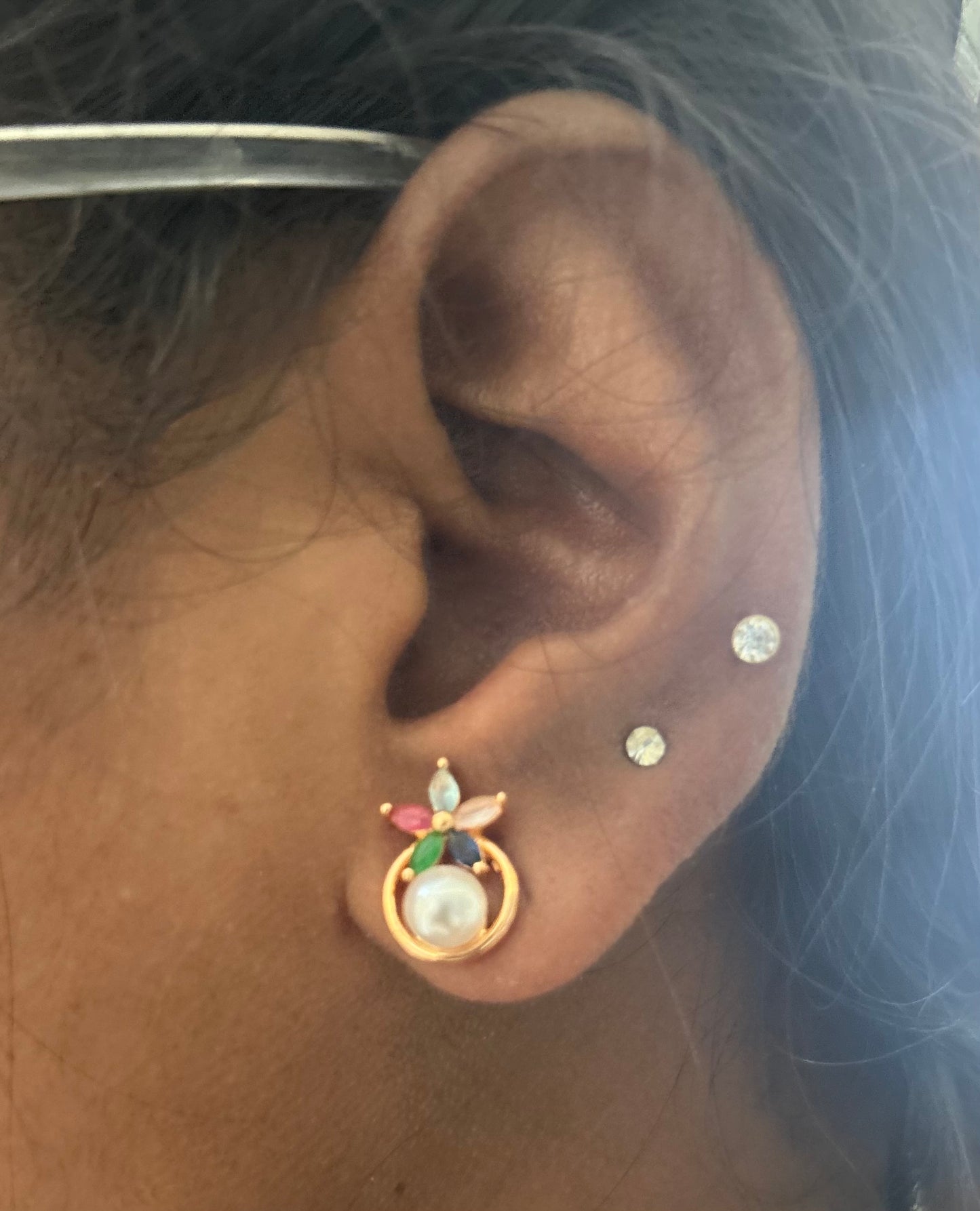 CZ Pearl and white stone combo earring