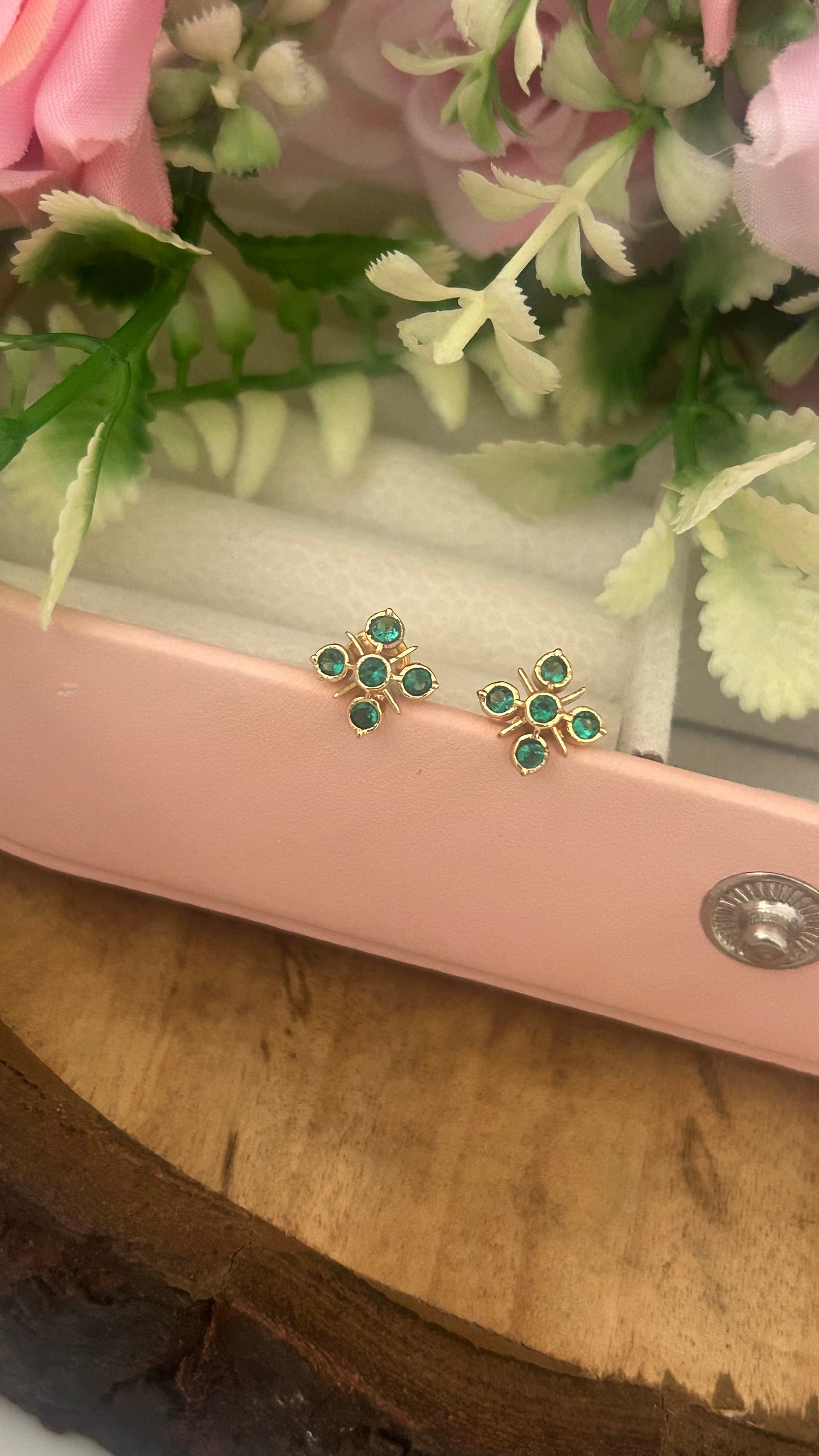Elegant Panchaloham Stud Earrings with Crystal Accents in small size