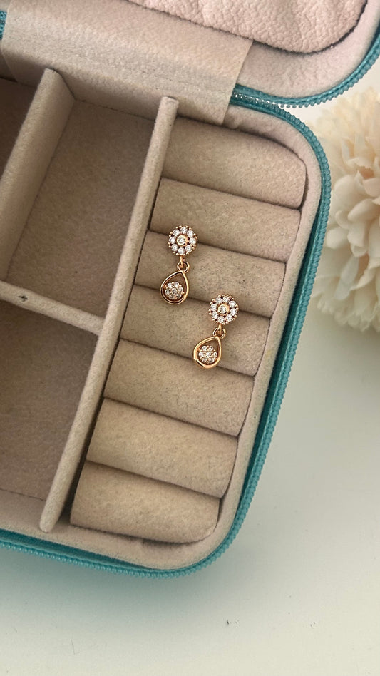 CZ SMALL FLOWER STUD WITH FLOWER HANGINGS