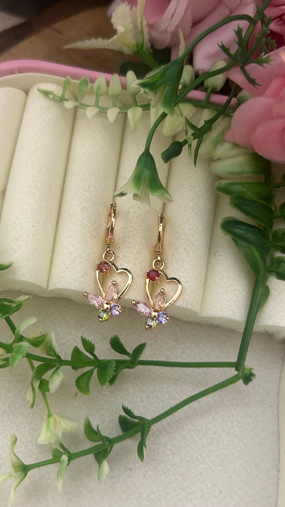 CZ Bali with heart shape and butterfly drop