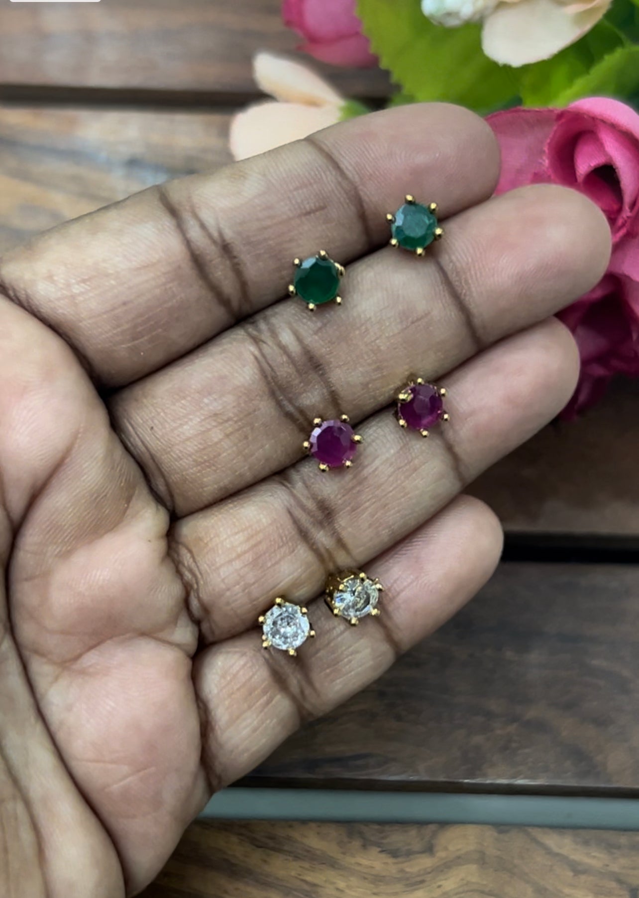 CZ color changeable flower stud