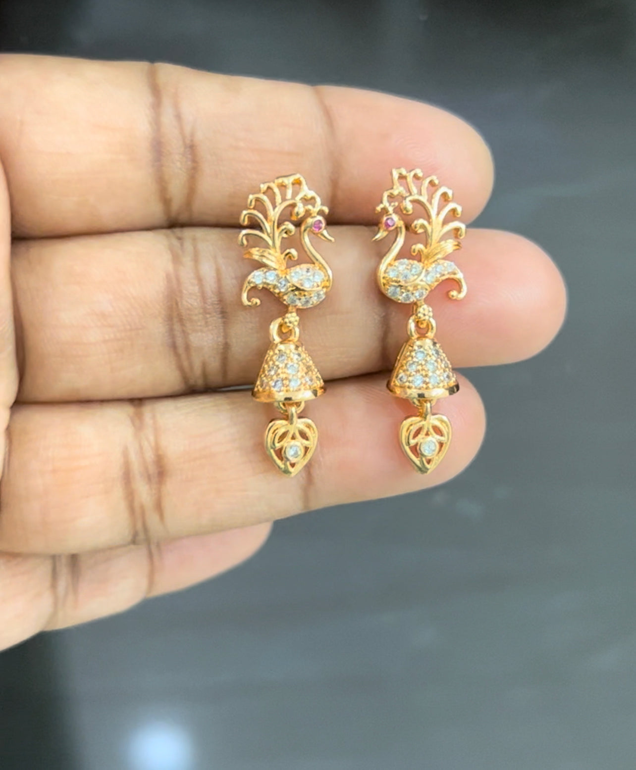 CZ white stone Jumka with peacock design