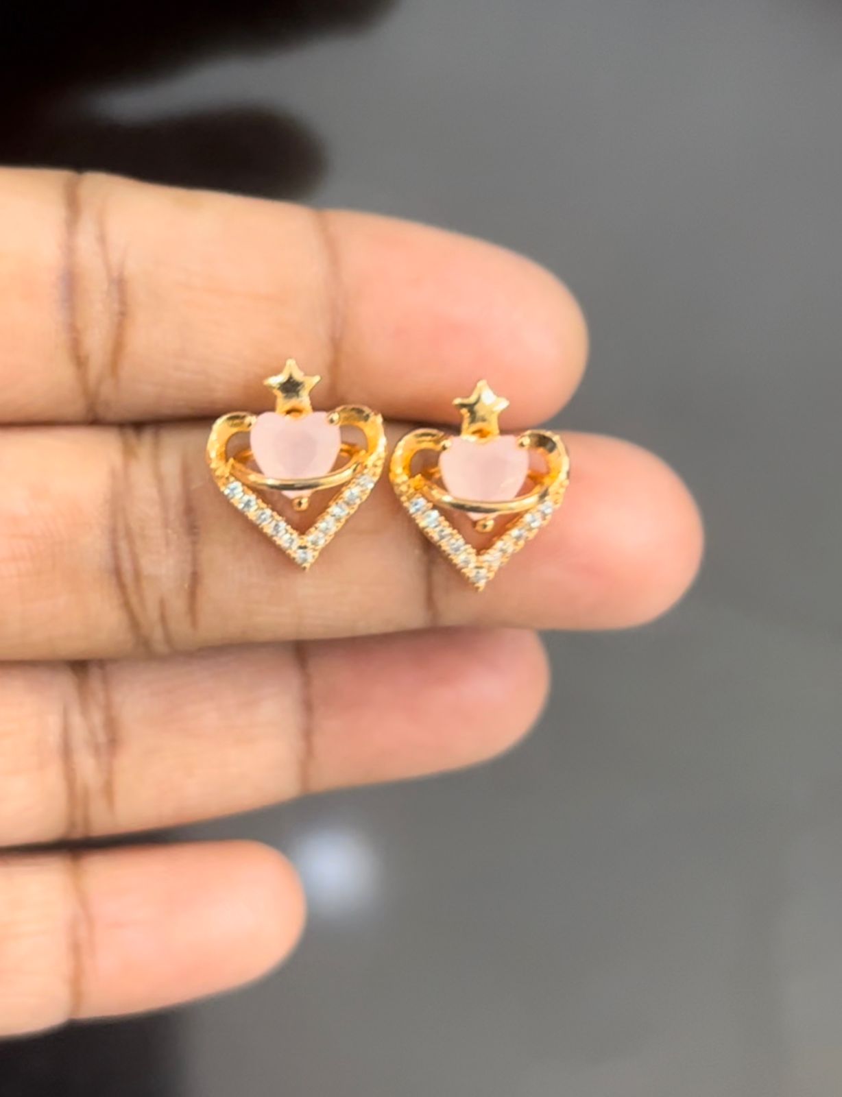 CZ PEACH COLOUR HEART SHAPE EARRINGS