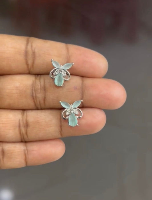 CZ Sea blue color stone butterfly shape stud