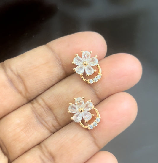 CZ white flower stud with full white stones