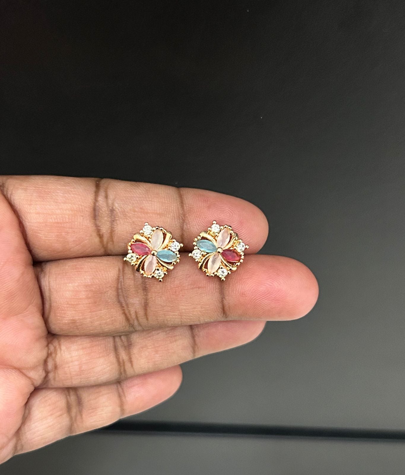 CZ MULTICOLOUR FLOWER STUD