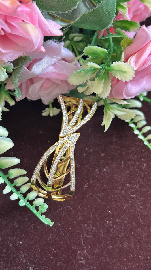 Designer Gold-Tone Openable Kada with Leaf Motif & Crystals