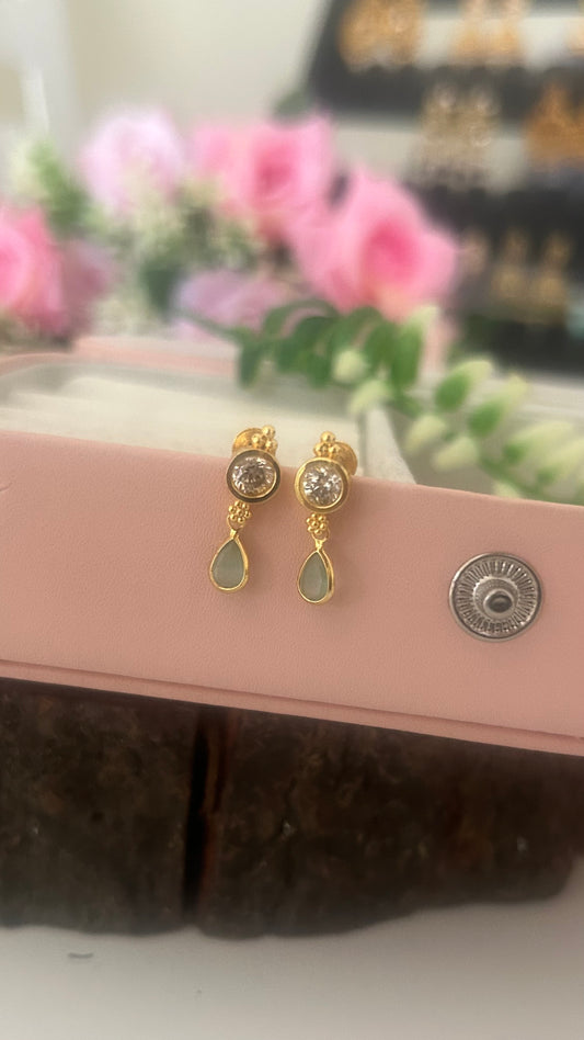 Traditional Screwback Earrings with Diamond Look Stone & Pastel Drop
