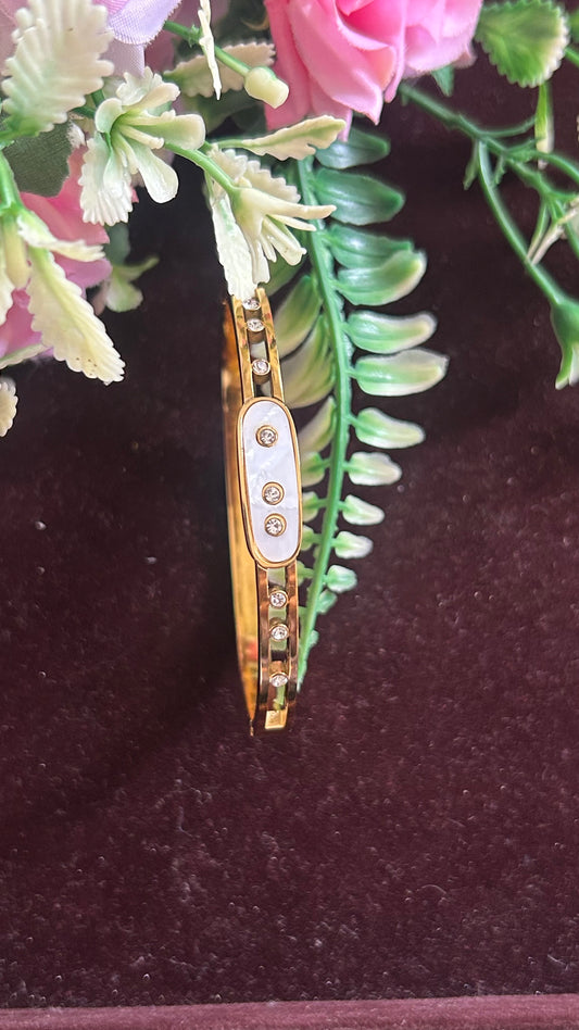 Minimalist Gold Tone Openable Kada with White Enamel Panel