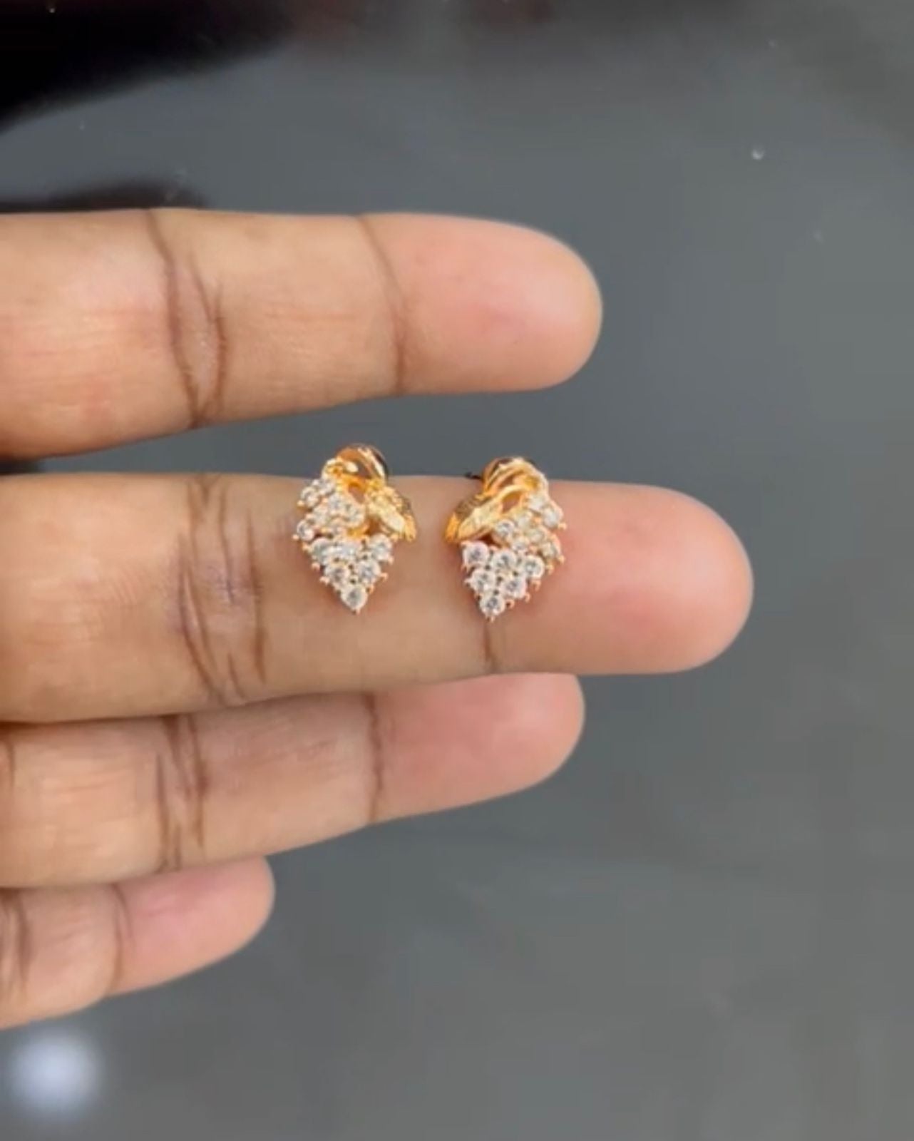 CZ Leaf Shape white stone stud