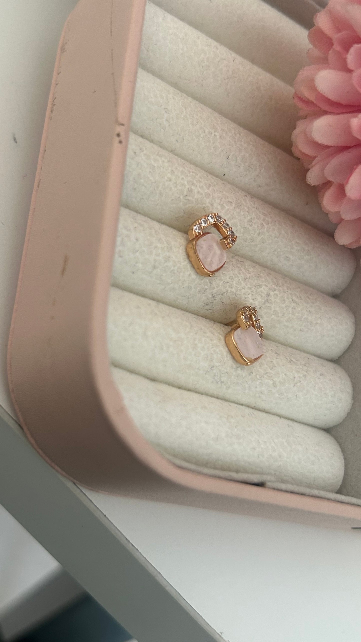 Gold Plated Mother of Pearl Stud Earrings with CZ Loop – Minimal Chic for Everyday Elegance