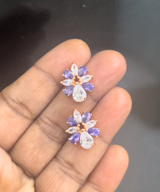 CZ purple flower stud