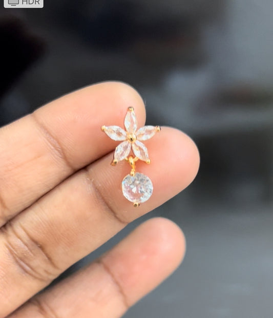 CZ flower stud with stone drop