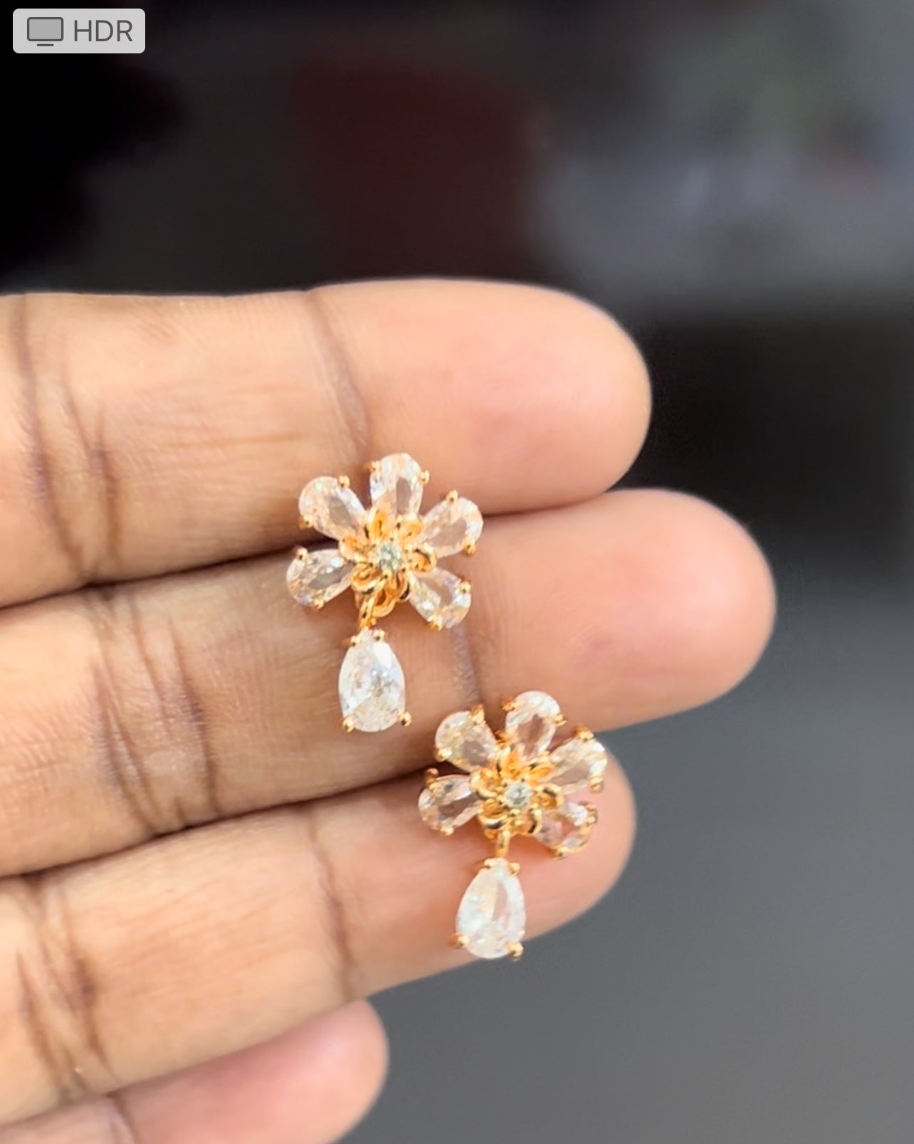 CZ full white stone stud with white drop