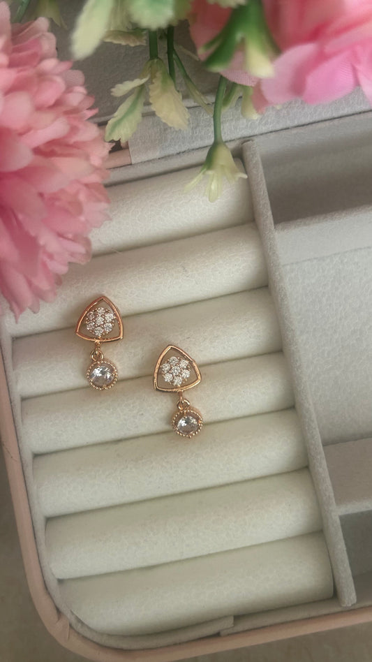 CZ triangle flower stud with drop