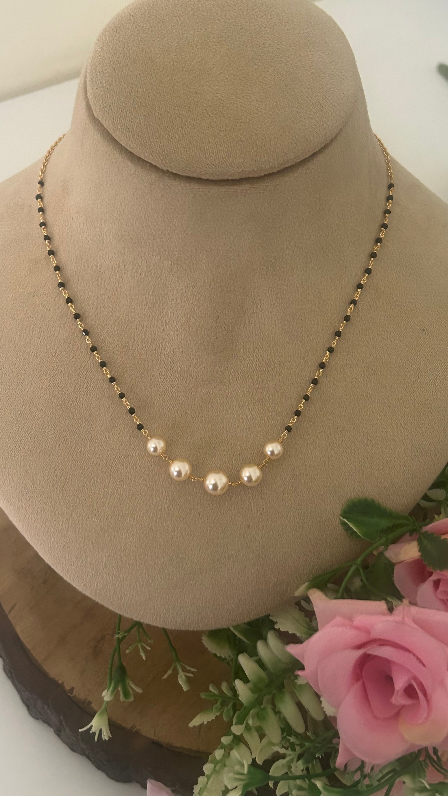 Classic Pearl Black Beads Mangalsutra Chain– 16 Inch