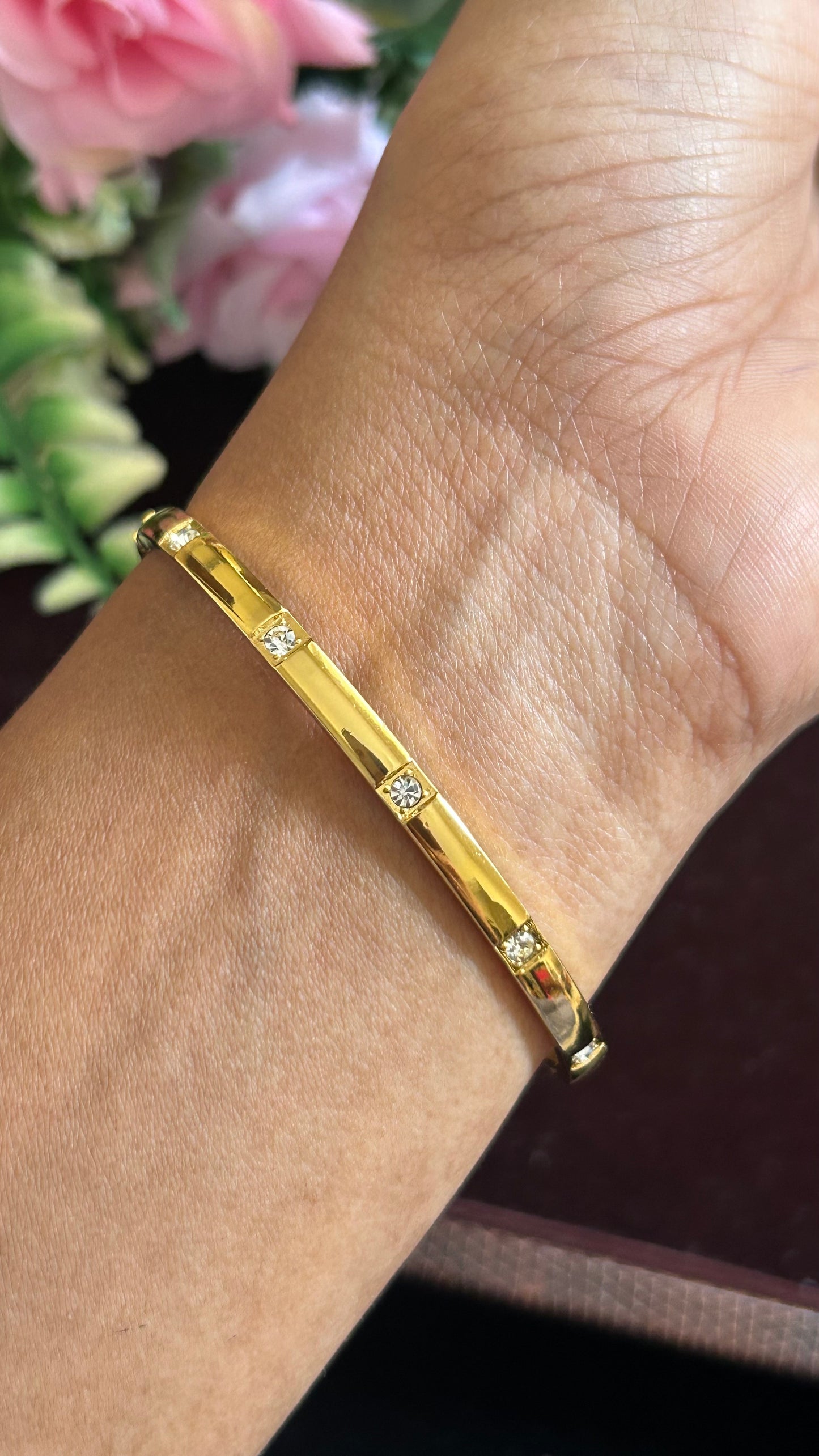 Premium Gold Finish Openable Kada with Sparkling CZ Accents