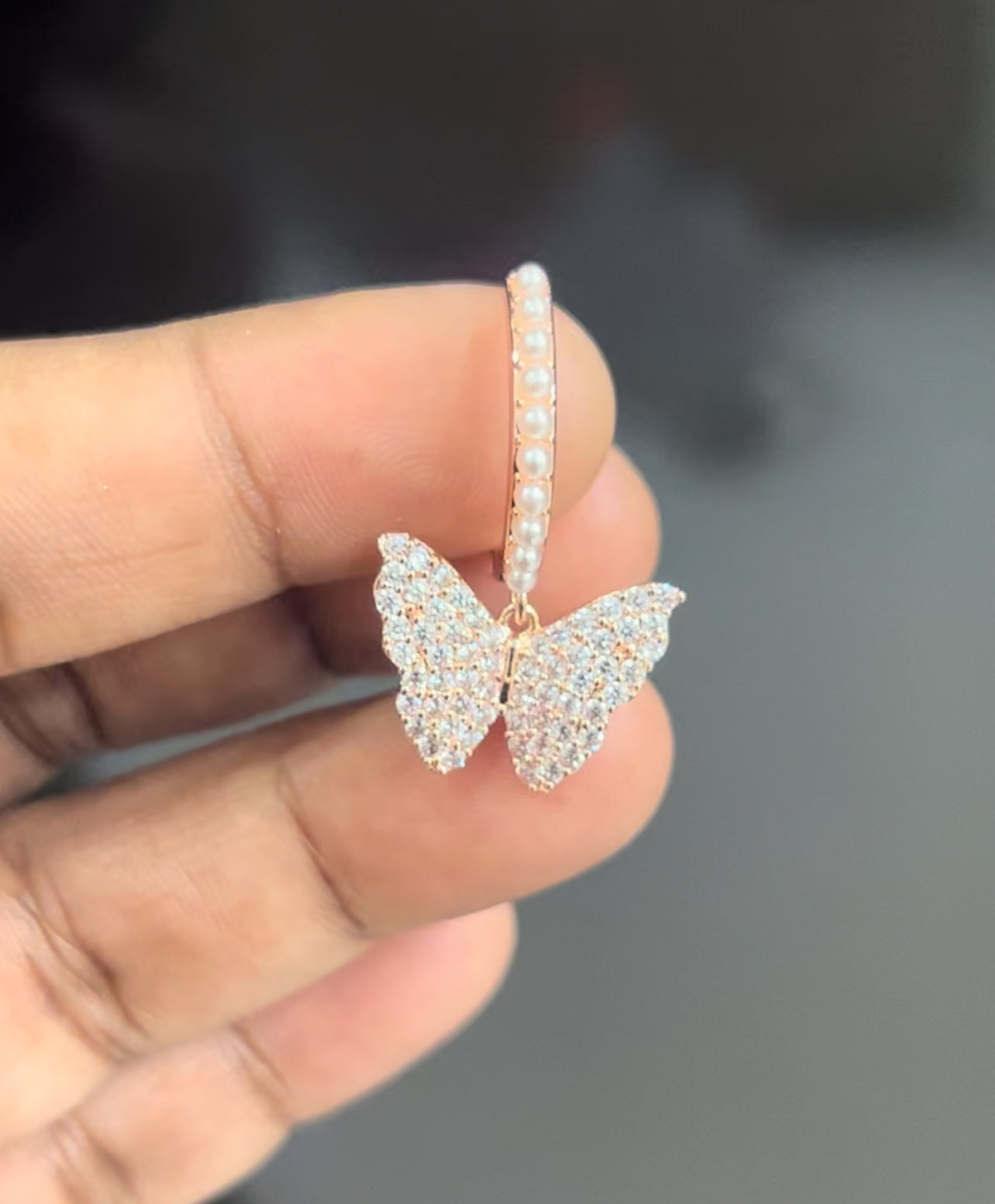 CZ hoop with butterfly drops