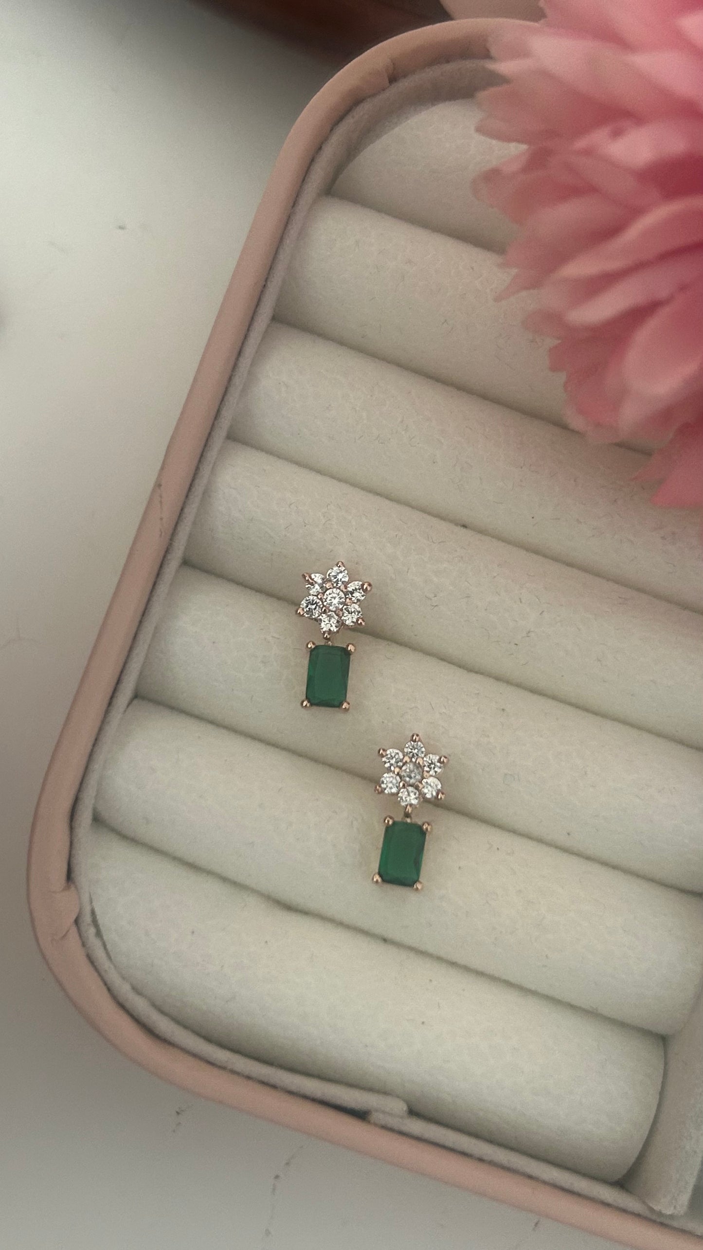 CZ green flower stud