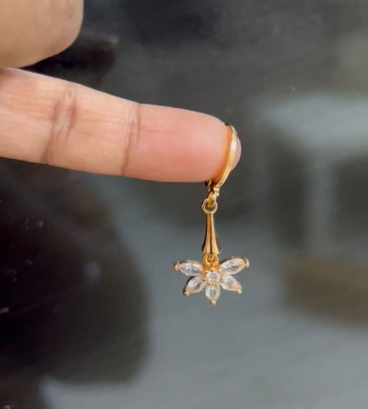 CZ FLOWER HANGING DANGLE DROP STUD WITH WHITE STONES