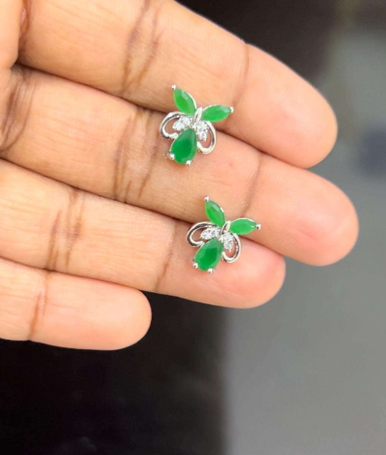 CZ BUTTERFLY STUDS IN GREEN COLOUR