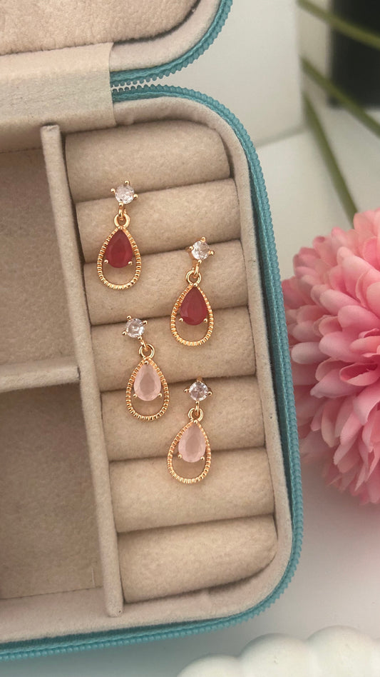 CZ single stone hanging earrings in colours