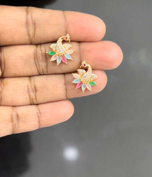 CZ MULTICOLOURED PEACOCK STUDS