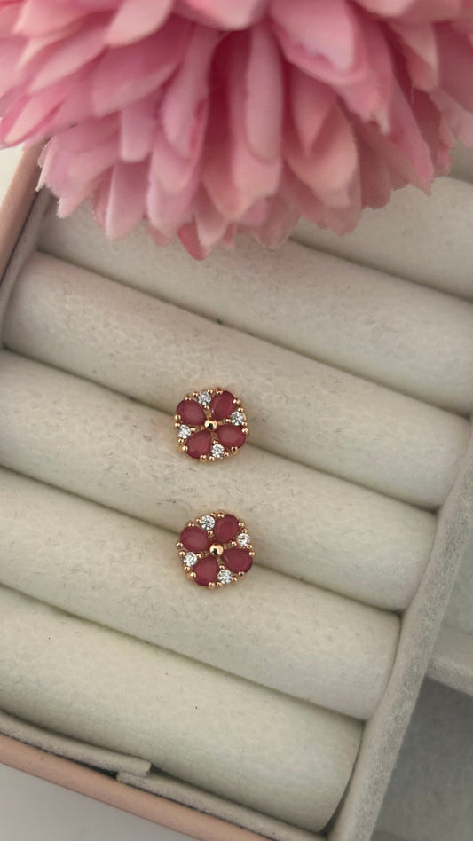 CZ cute flower stud in colour