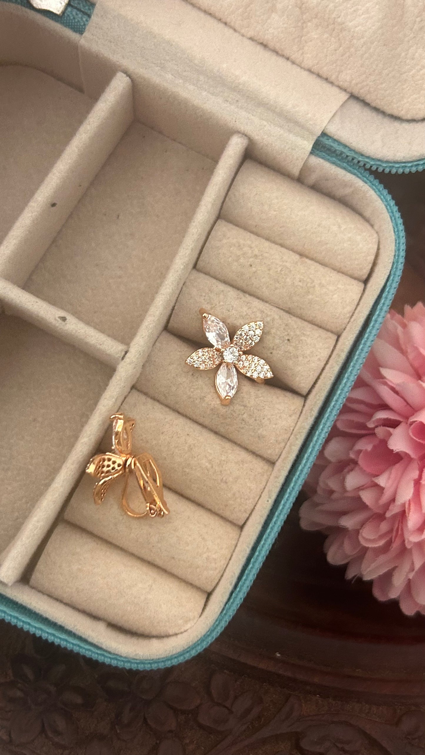 Cz pressing flower studs with clip
