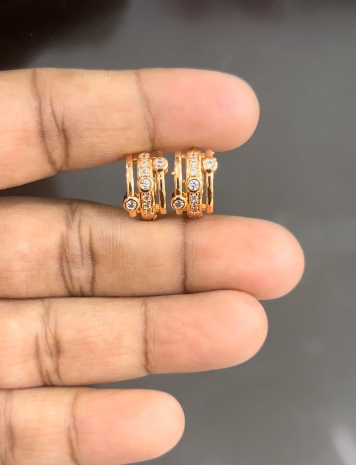 CZ BALI EARRINGS WITH 3 LINES