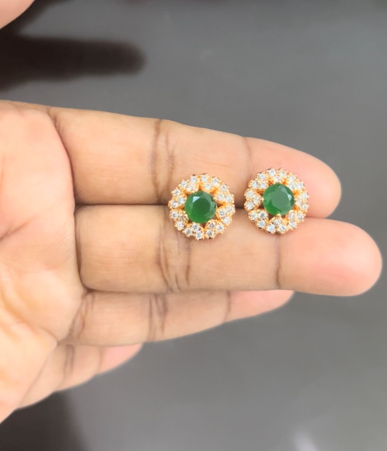 CZ GREEN COLOUR FLOWER STUDS